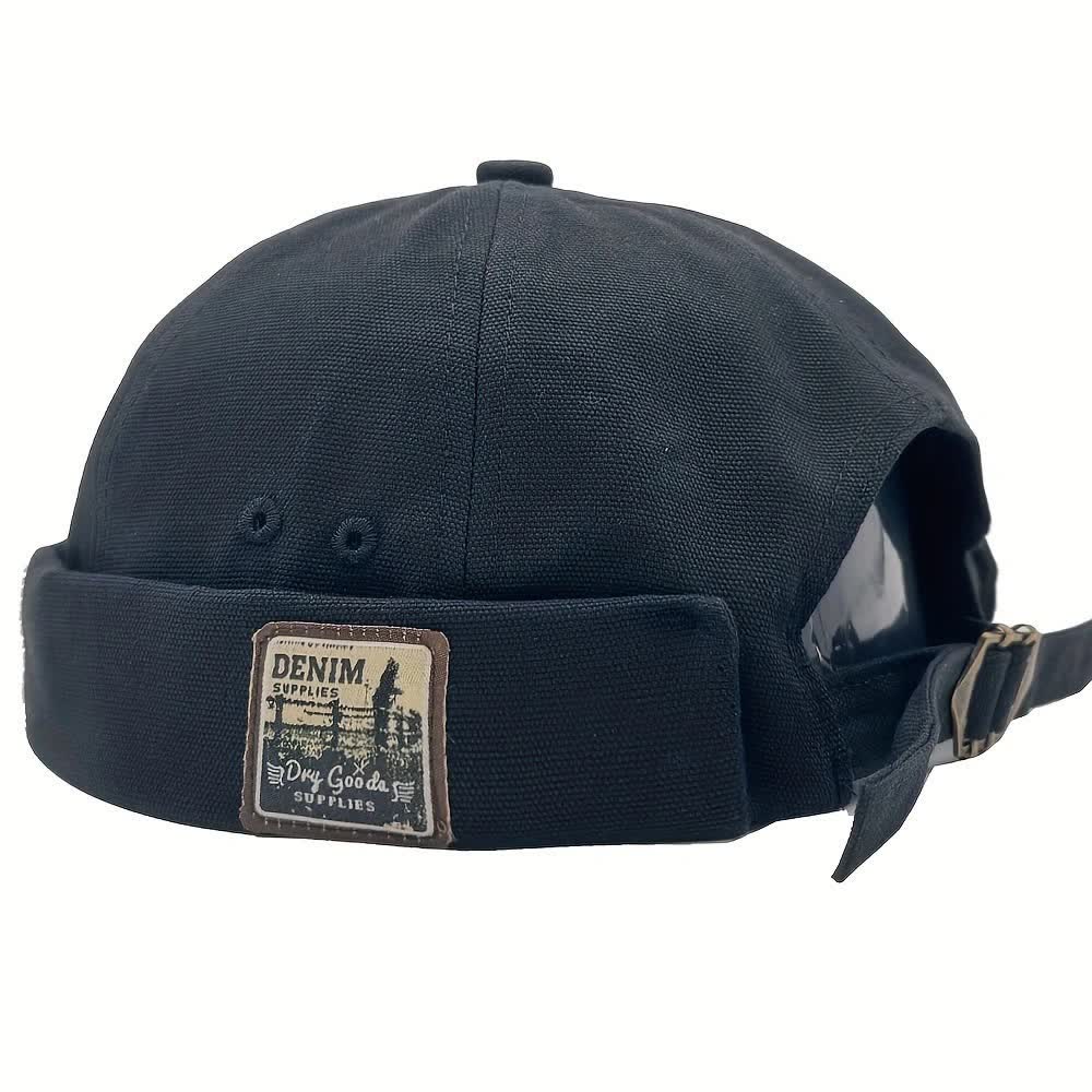 Casquette docker en toile ajustable sans visière avec patch en denim - Noir - M (22"-22 7/8") - image 6