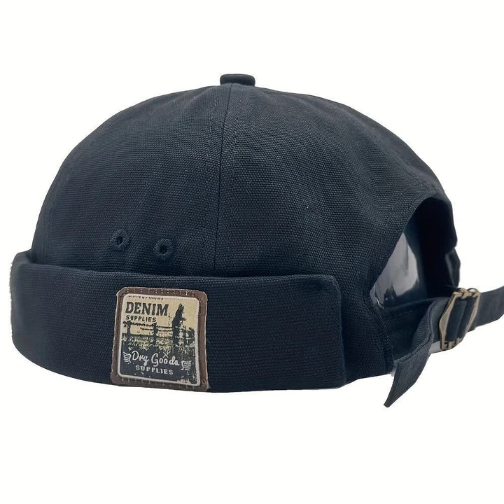 Casquette docker en toile ajustable sans visière avec patch en denim - Noir - M (22"-22 7/8") - image 6
