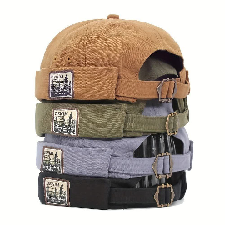 Casquette docker en toile ajustable sans visière avec patch en denim - image 0
