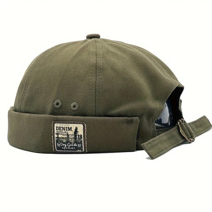 Casquette docker en toile ajustable sans visière avec patch en denim - Vert olive - M (22"-22 7/8") - image 8