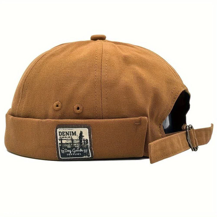 Casquette docker en toile ajustable sans visière avec patch en denim - Kaki - M (22"-22 7/8") - image 7