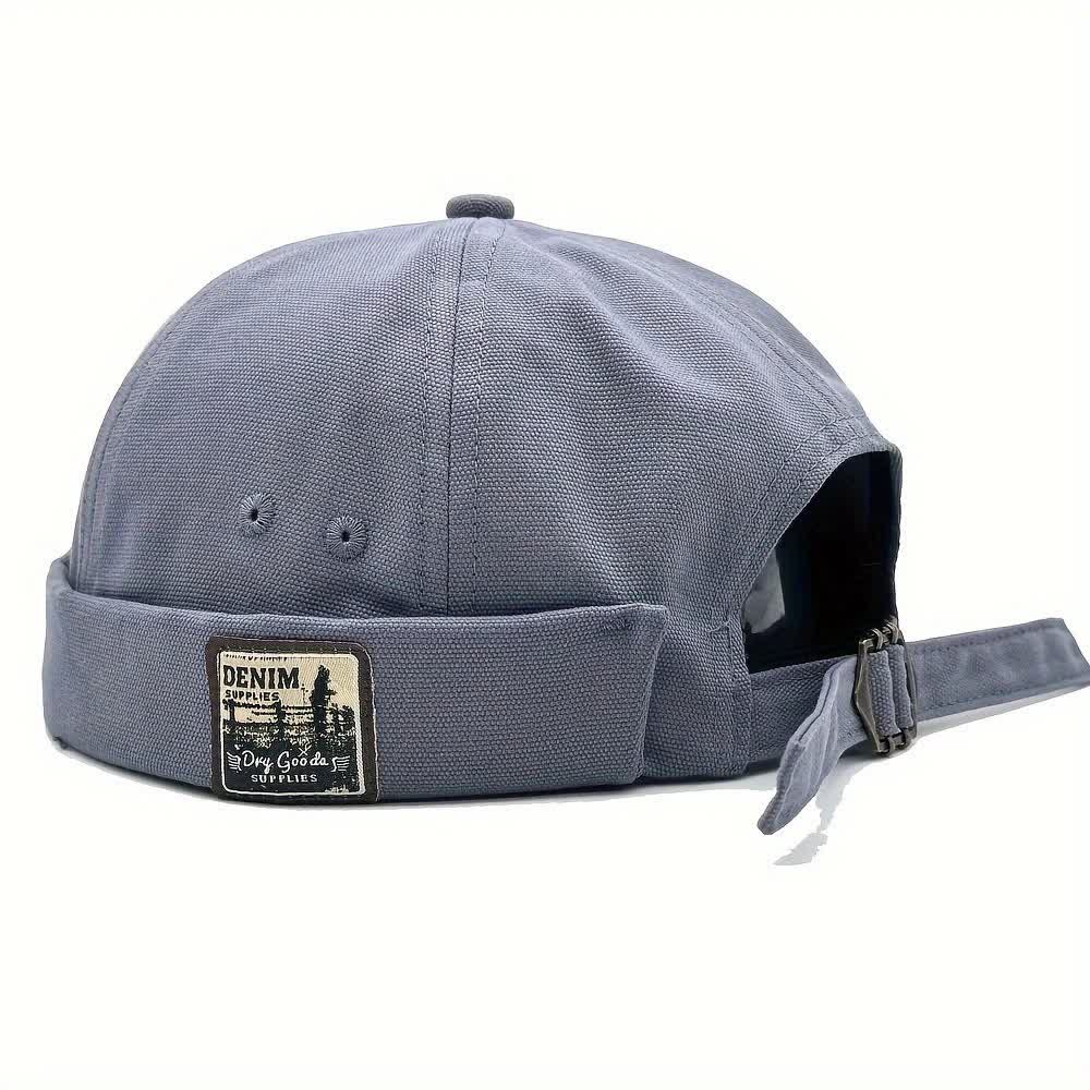 Casquette docker en toile ajustable sans visière avec patch en denim - Gris Bleu - M (22"-22 7/8") - image 1