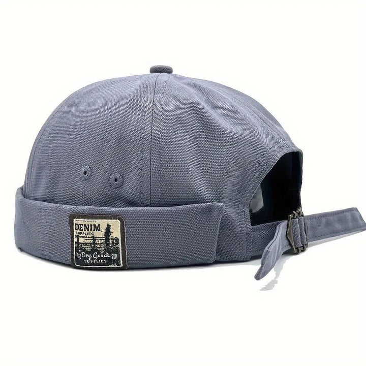 Casquette docker en toile ajustable sans visière avec patch en denim - Gris Bleu - M (22"-22 7/8") - image 1