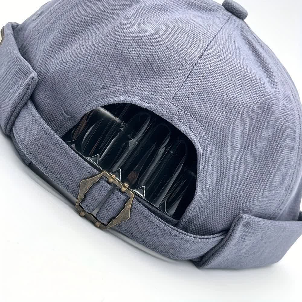 Casquette docker en toile ajustable sans visière avec patch en denim - image 2