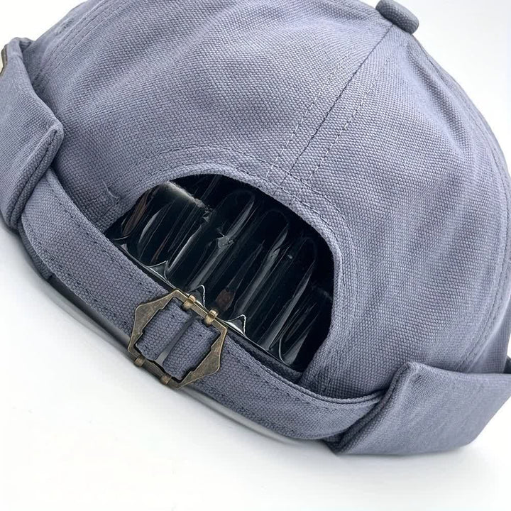 Casquette docker en toile ajustable sans visière avec patch en denim - image 2