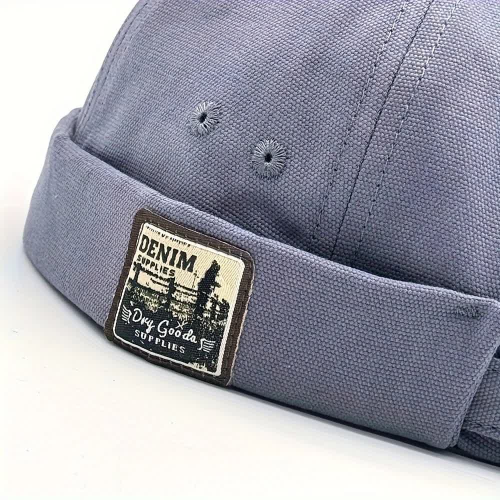 Casquette docker en toile ajustable sans visière avec patch en denim - image 3