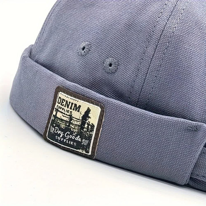 Casquette docker en toile ajustable sans visière avec patch en denim - image 3