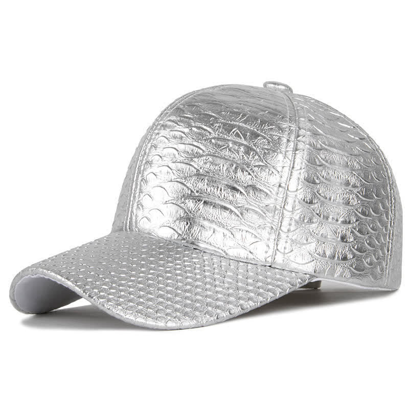 Casquette de baseball en similicuir texturé à motif crocodile - Argent - M (22"-22 7/8") - image 5