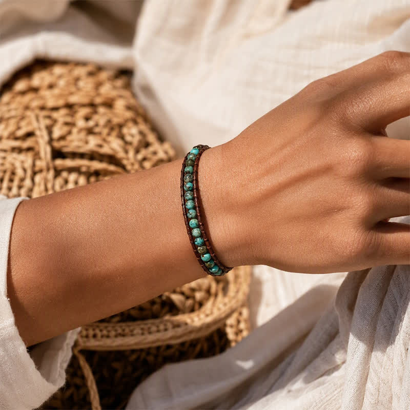 Bracelet tressé ajustable style bohème orné de perles turquoise délicates - image 1