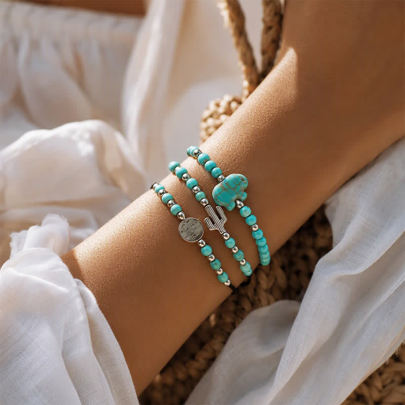 Ensemble de 3 bracelets empilables en turquoise cactus occidental pour la confiance en soi - image 1