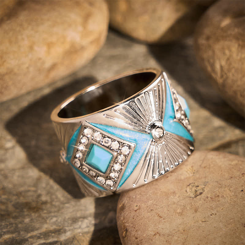 Bague large rétro géométrique en imitation turquoise pour femme - image 2