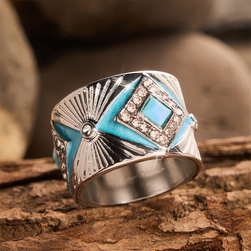 Bague large rétro géométrique en imitation turquoise pour femme - image 3