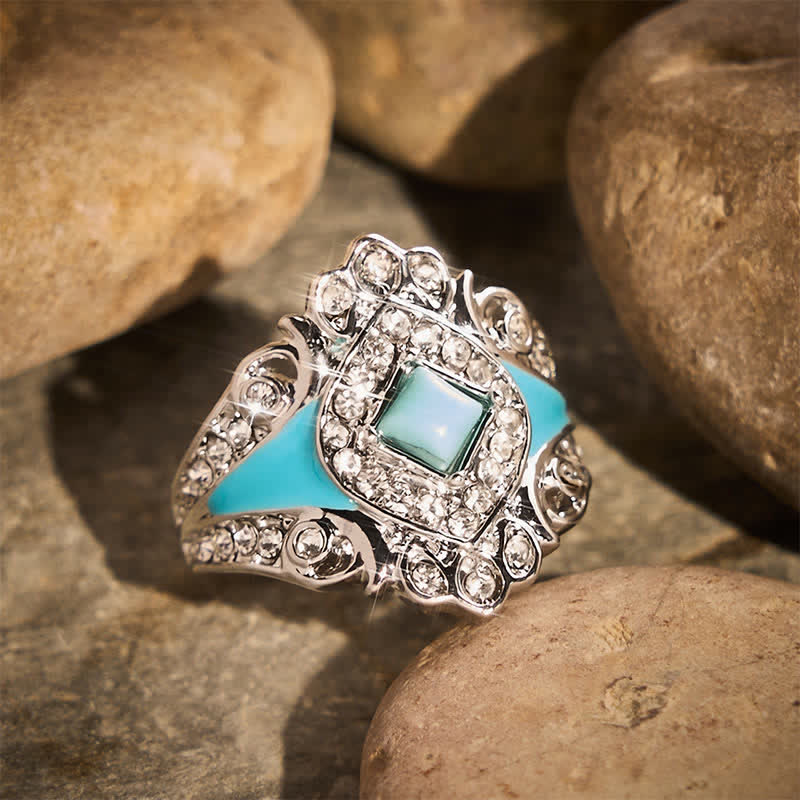Bague femme vintage en imitation turquoise et strass - image 3
