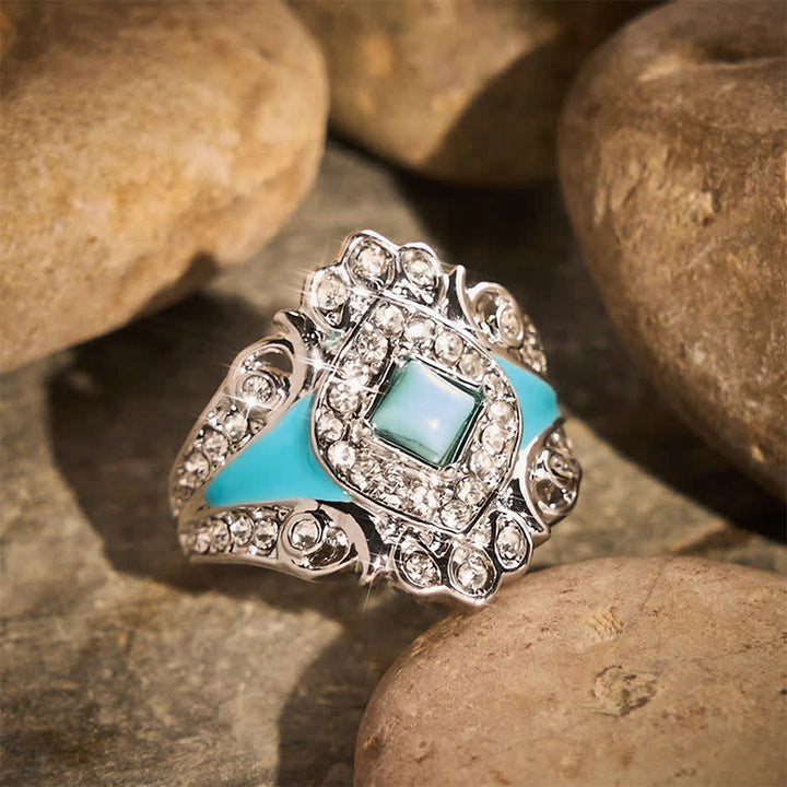 Bague femme vintage en imitation turquoise et strass - image 3