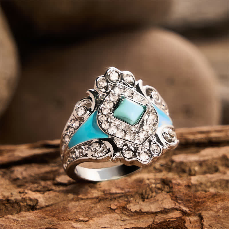 Bague femme vintage en imitation turquoise et strass - image 4