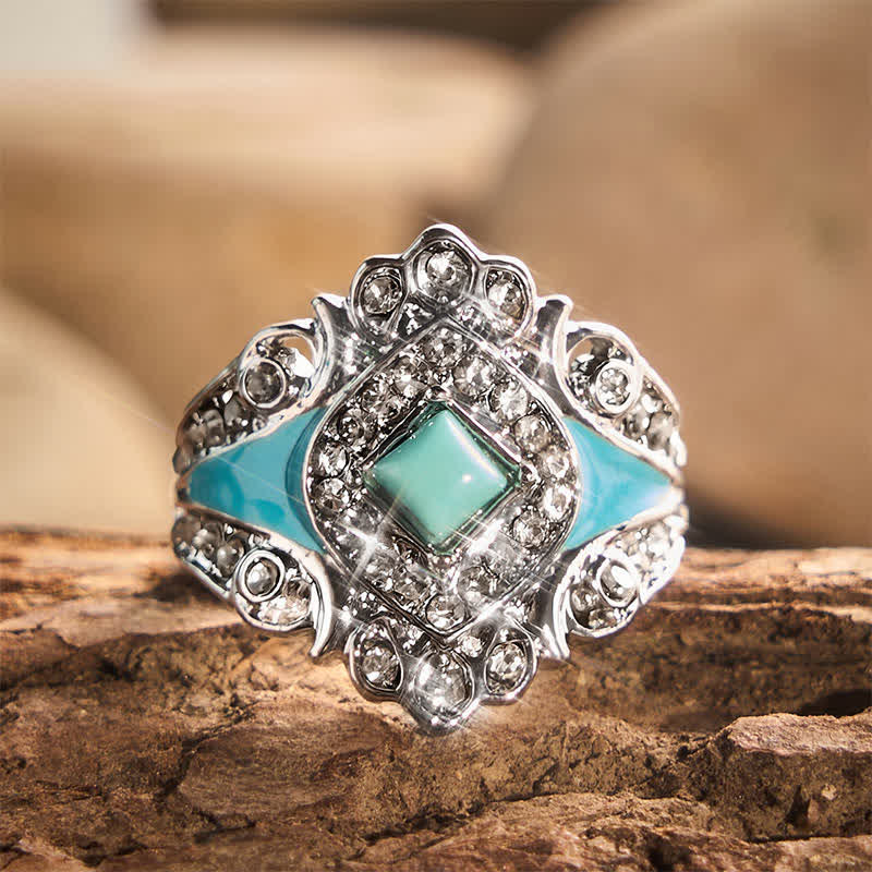 Bague femme vintage en imitation turquoise et strass - Argent - US 12 - image 0