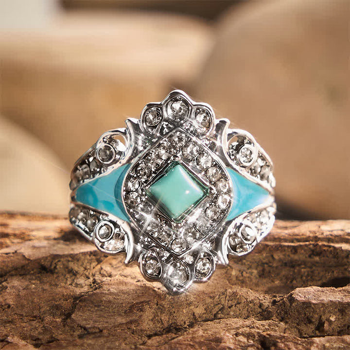 Bague femme vintage en imitation turquoise et strass - Argent - US 12 - image 0