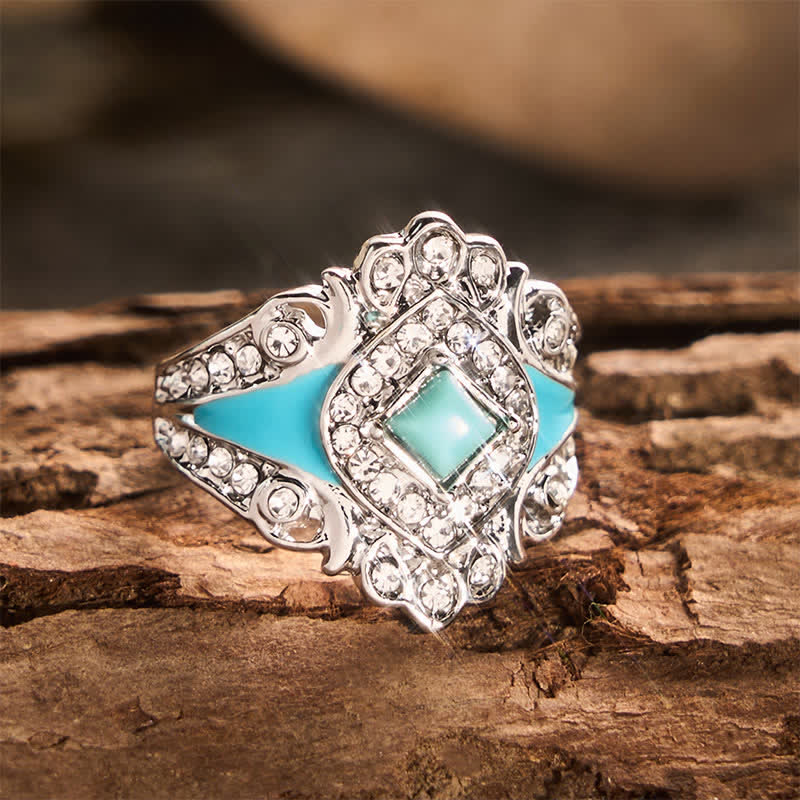 Bague femme vintage en imitation turquoise et strass - image 5