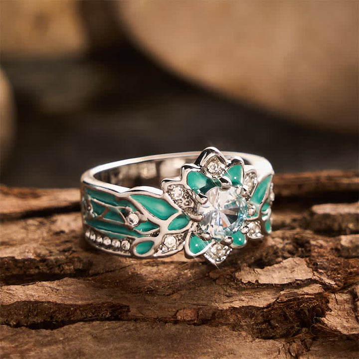 Bague femme vintage en forme de fleur, émaillée et strass - image 3