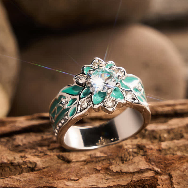 Bague femme vintage en forme de fleur, émaillée et strass - image 2