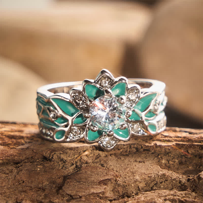 Bague femme vintage en forme de fleur, émaillée et strass - Argent - US 11 - image 0
