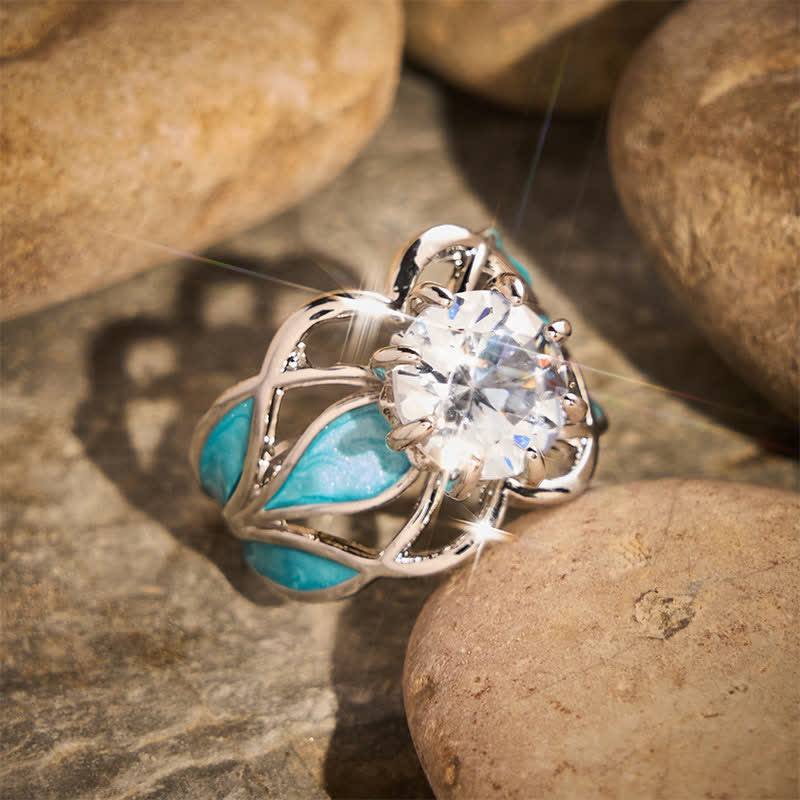 Bague femme vintage en émail à fleurs et zircon - image 2