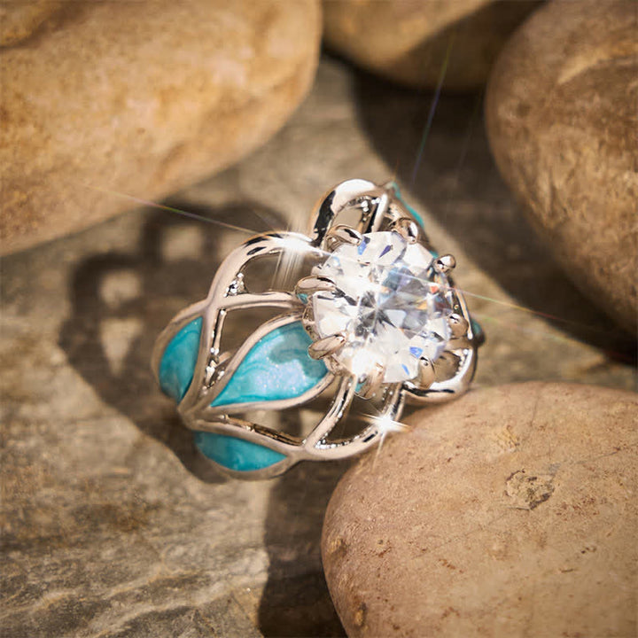 Bague femme vintage en émail à fleurs et zircon - image 2
