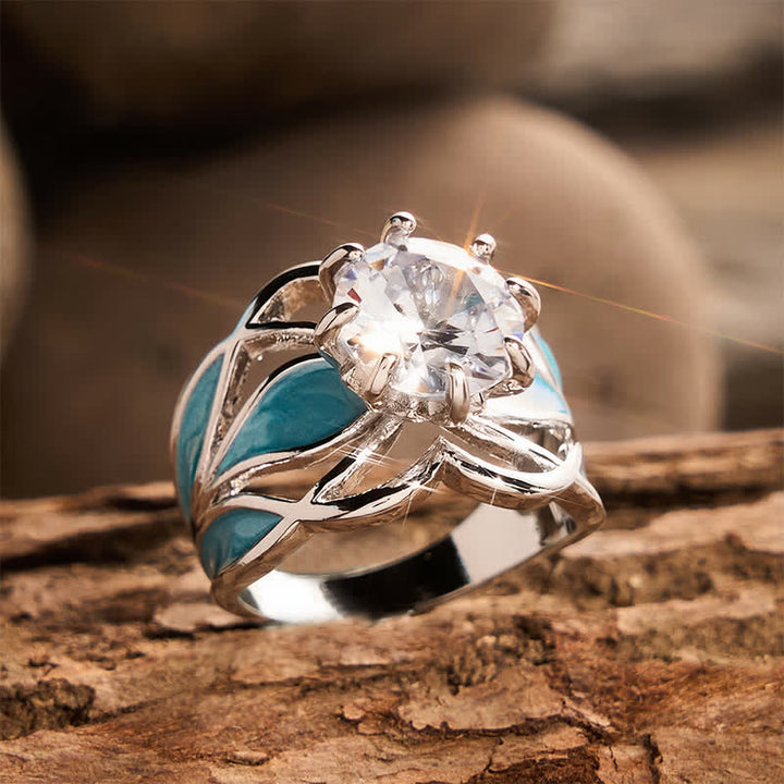Bague femme vintage en émail à fleurs et zircon - image 3