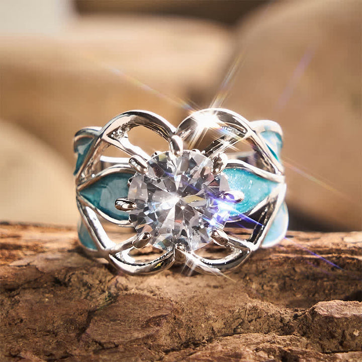 Bague femme vintage en émail à fleurs et zircon - Argent - 10 US - image 0