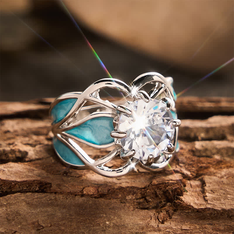 Bague femme vintage en émail à fleurs et zircon - image 4