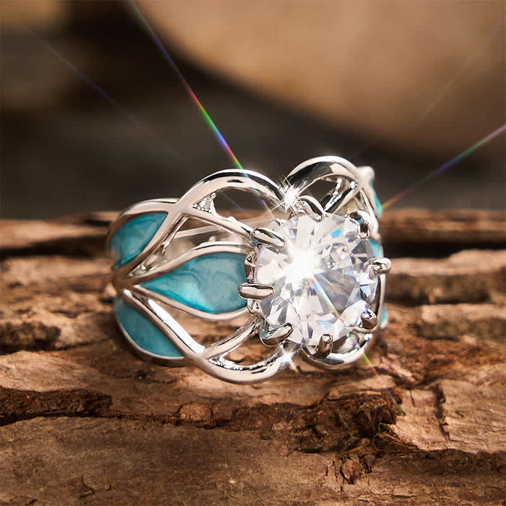 Bague femme vintage en émail à fleurs et zircon - image 4