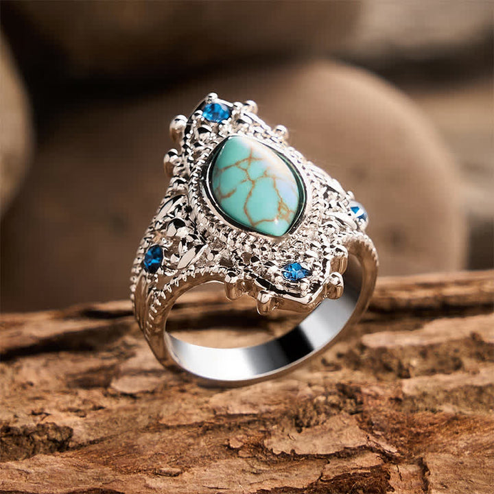 Bague bohème en turquoise synthétique taille marquise pour femme, cadeau idéal pour une soirée - image 3