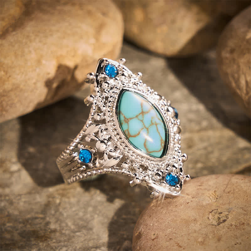 Bague bohème en turquoise synthétique taille marquise pour femme, cadeau idéal pour une soirée - image 2