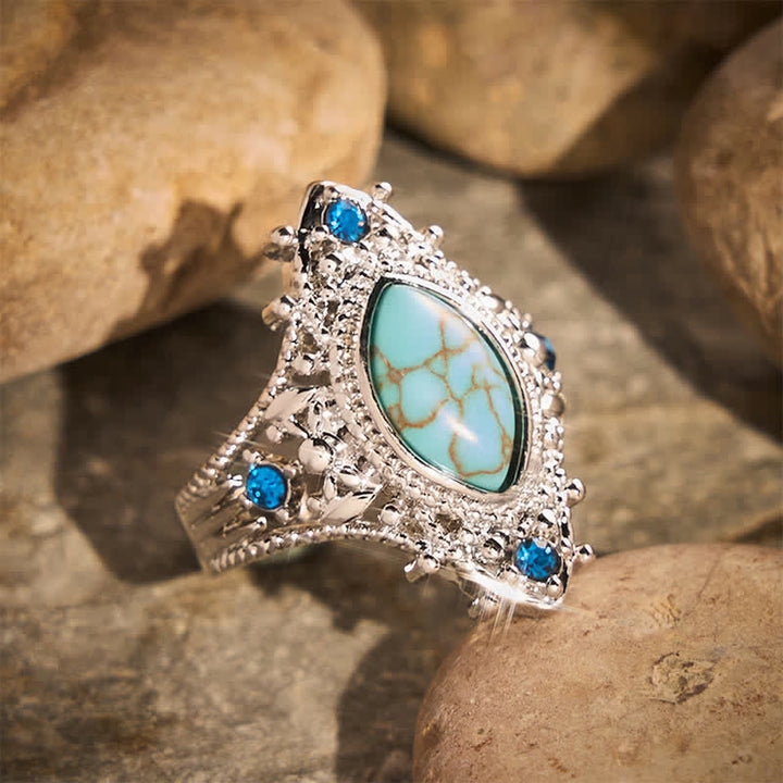 Bague bohème en turquoise synthétique taille marquise pour femme, cadeau idéal pour une soirée - image 2