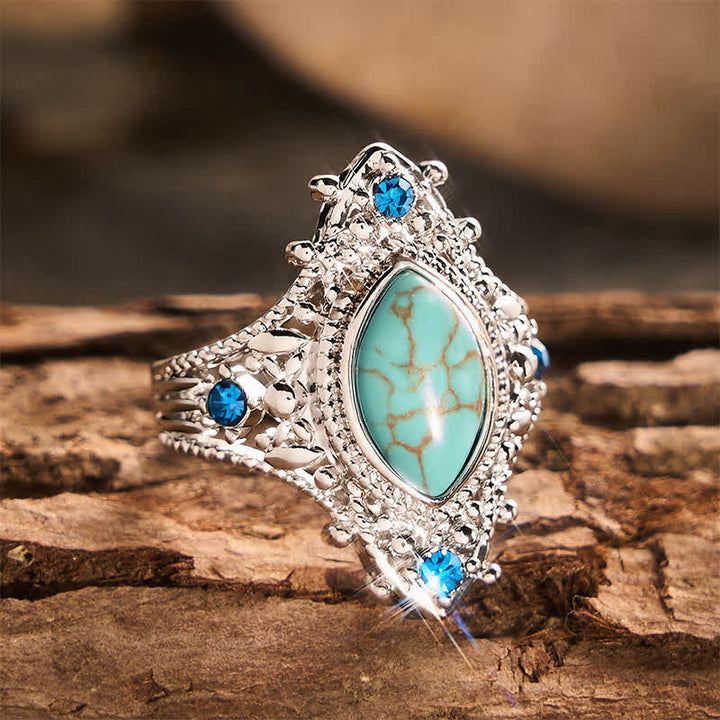 Bague bohème en turquoise synthétique taille marquise pour femme, cadeau idéal pour une soirée - image 4