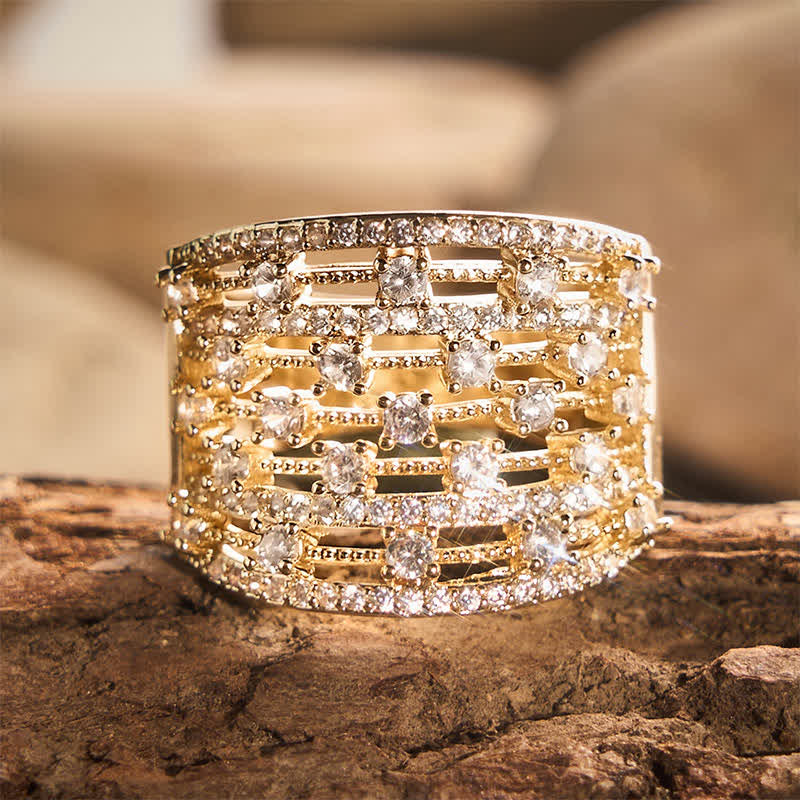 Bague femme à large anneau pavé de zircon - Or - 10 US - image 5