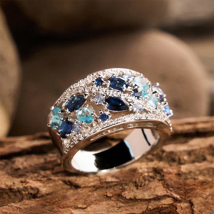 Bague femme à large anneau et pavé de zircons multi-pierres - image 3