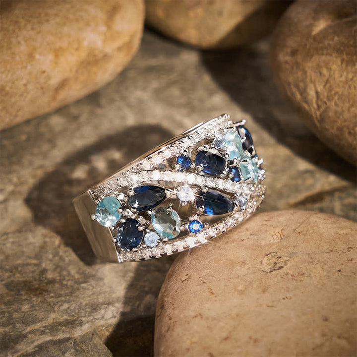 Bague femme à large anneau et pavé de zircons multi-pierres - image 2