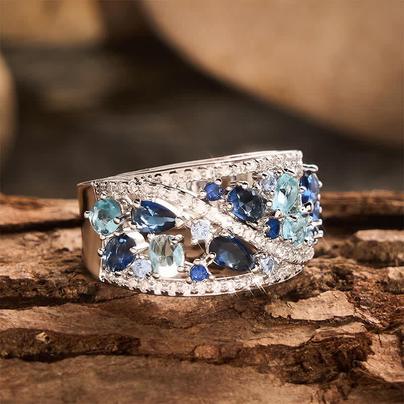 Bague femme à large anneau et pavé de zircons multi-pierres - image 4
