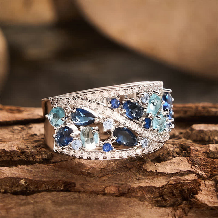 Bague femme à large anneau et pavé de zircons multi-pierres - image 4