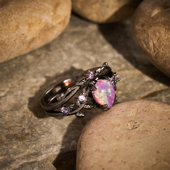 Bague statement en forme de larme avec opale et or noir - image 2