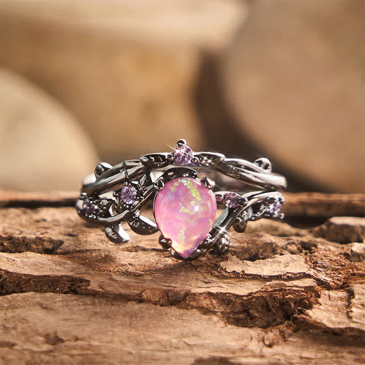 Bague statement en forme de larme avec opale et or noir - Noir et violet - US 11 - image 0