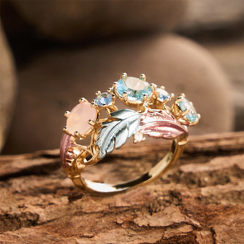 Bague femme imposante ornée d'une plume en émail et de cristaux - image 3