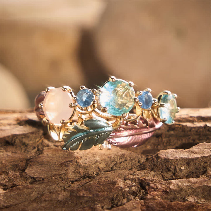 Bague femme imposante ornée d'une plume en émail et de cristaux - Or - 10 US - image 0