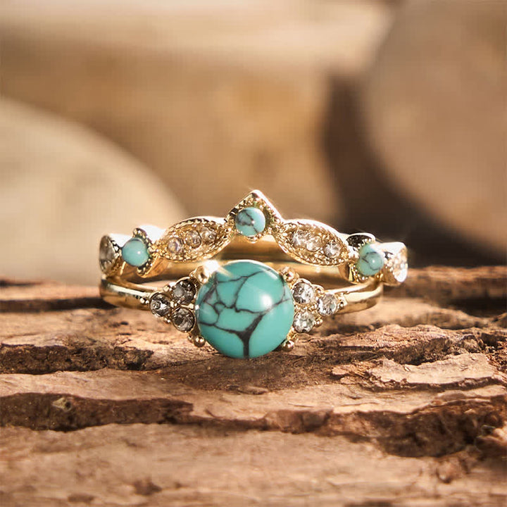 Bague empilable style ethnique bohème rétro en fausse turquoise dorée - Doré - US 11 - image 0