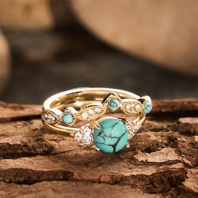 Bague empilable style ethnique bohème rétro en fausse turquoise dorée - image 4