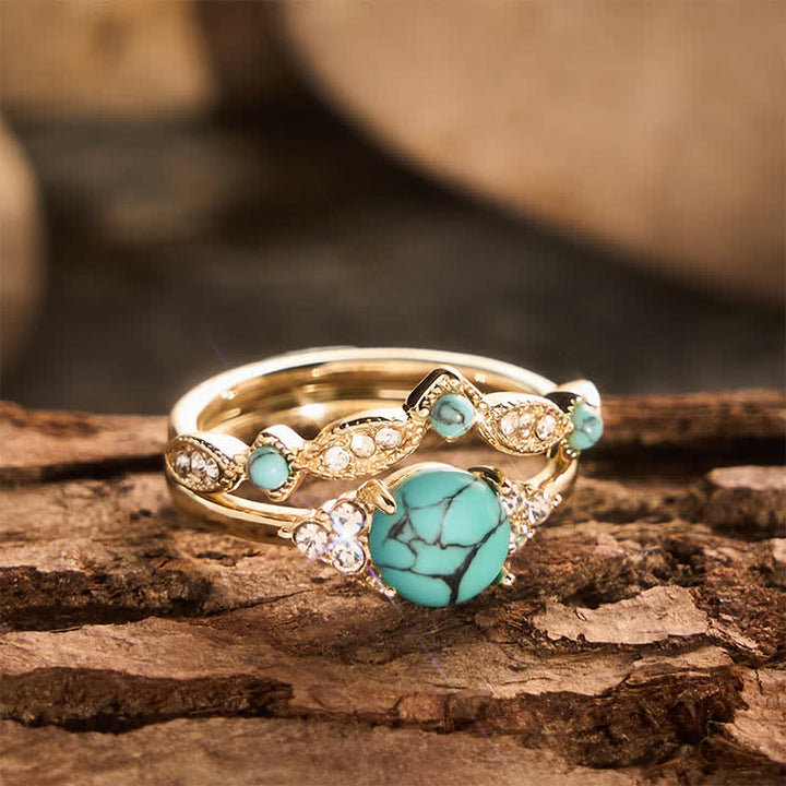 Bague empilable style ethnique bohème rétro en fausse turquoise dorée - image 4