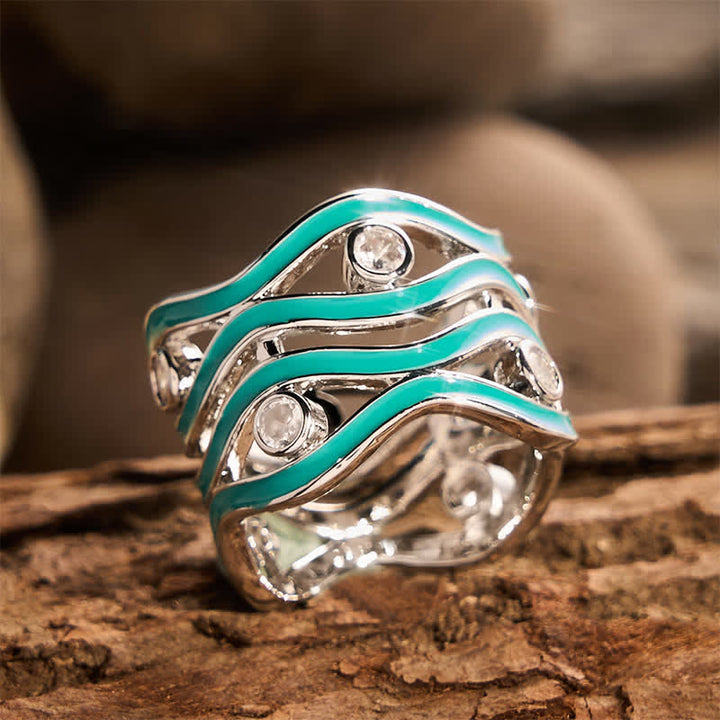Bague femme à motif vague superposée en émail et pierre - image 3