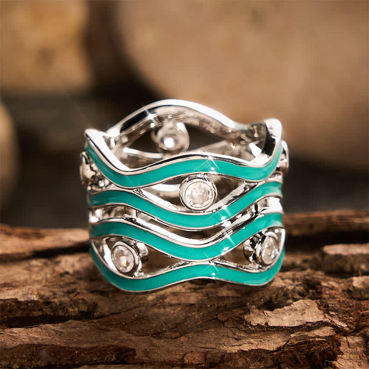 Bague femme à motif vague superposée en émail et pierre - image 4