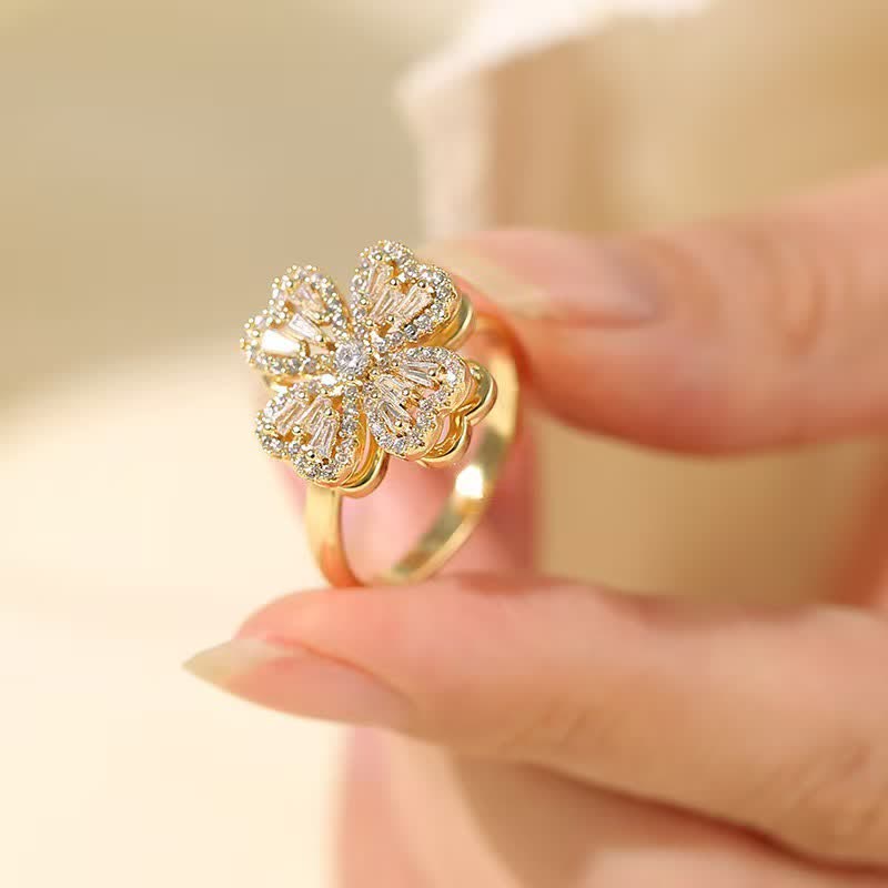 Bague anti-anxiété réglable en forme de trèfle à quatre feuilles rotatif - image 2